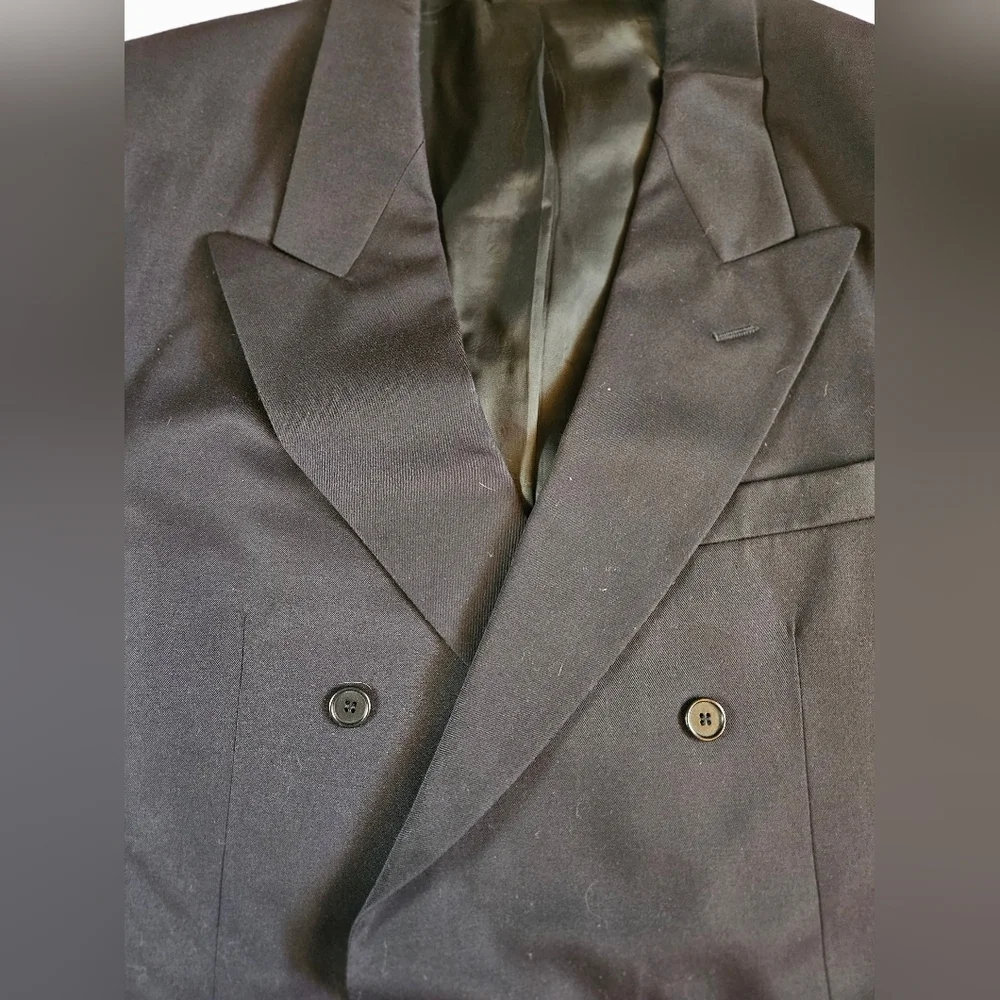 Vito Rufolo Mens Black Double Breasted Wool Blazer Jacket Size 44 Made In Italy